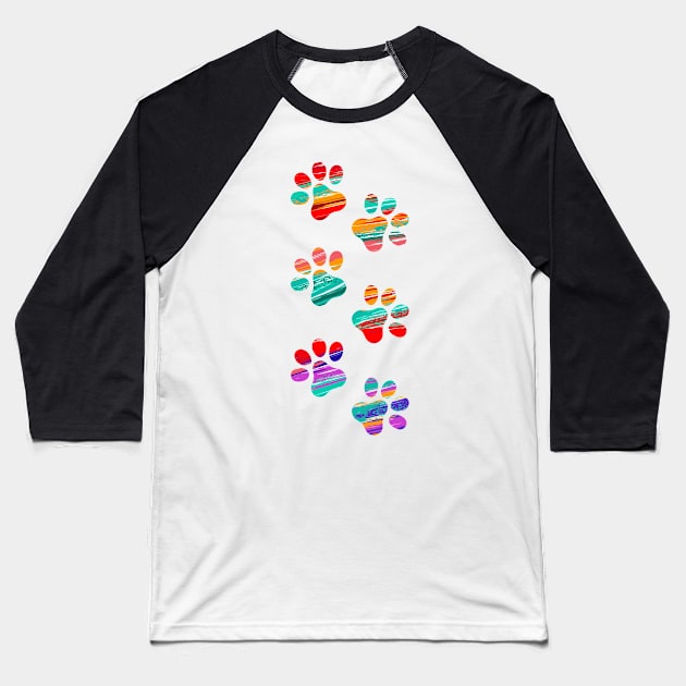 Colorful Cat Tracks Baseball T-Shirt by Blackmoon9